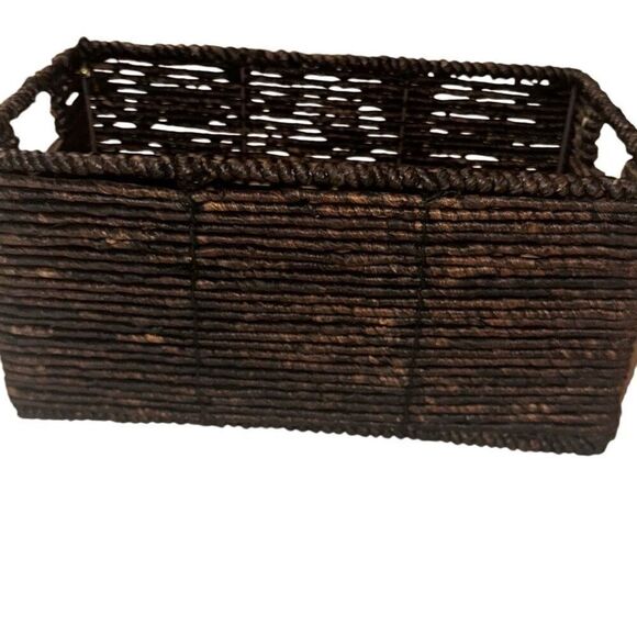 Dark Brown Rectangular Woven Wicker  Basket w/ side label space Size 14"x 7.5"x - Picture 1 of 11